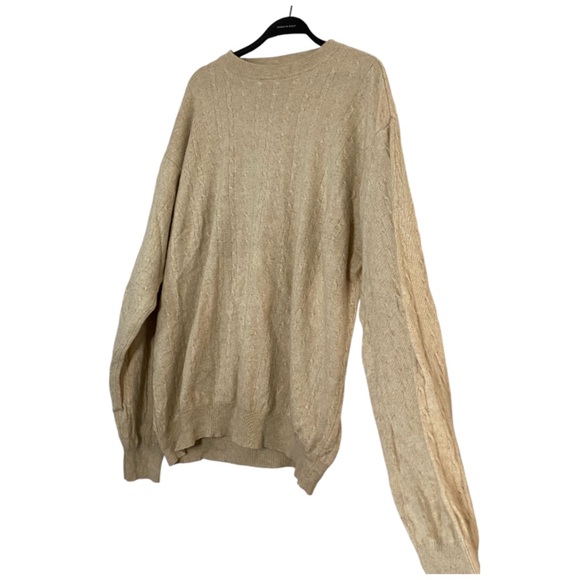 MEN'S I LEVRIERI ITALY CASHMERE/SILK BEIGE CABLE KNIT CREW NECK SWEATER SZ XXL - Picture 3 of 5